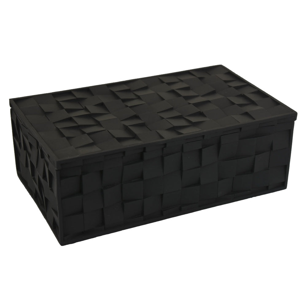 Suzie Decorative Box with Lid for Storage | Black Woven Texture Resin