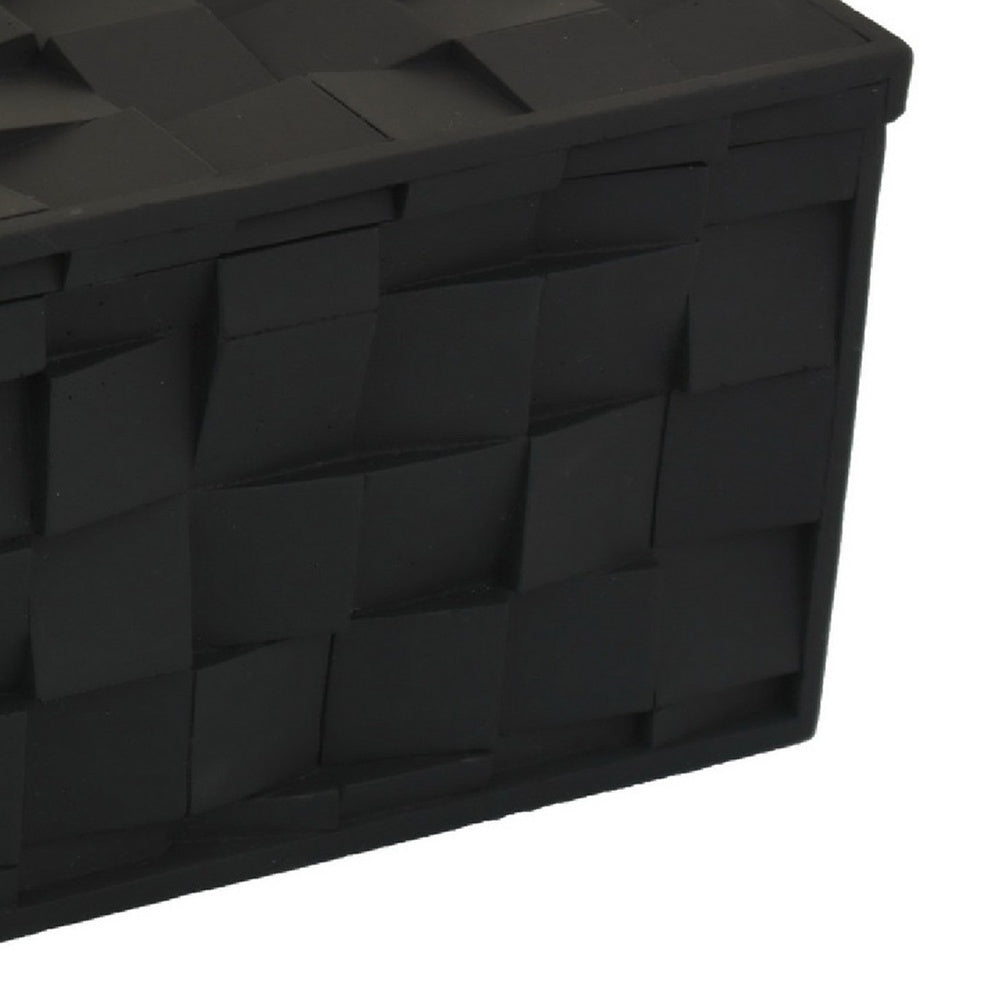 Suzie Decorative Box with Lid for Storage | Black Woven Texture Resin
