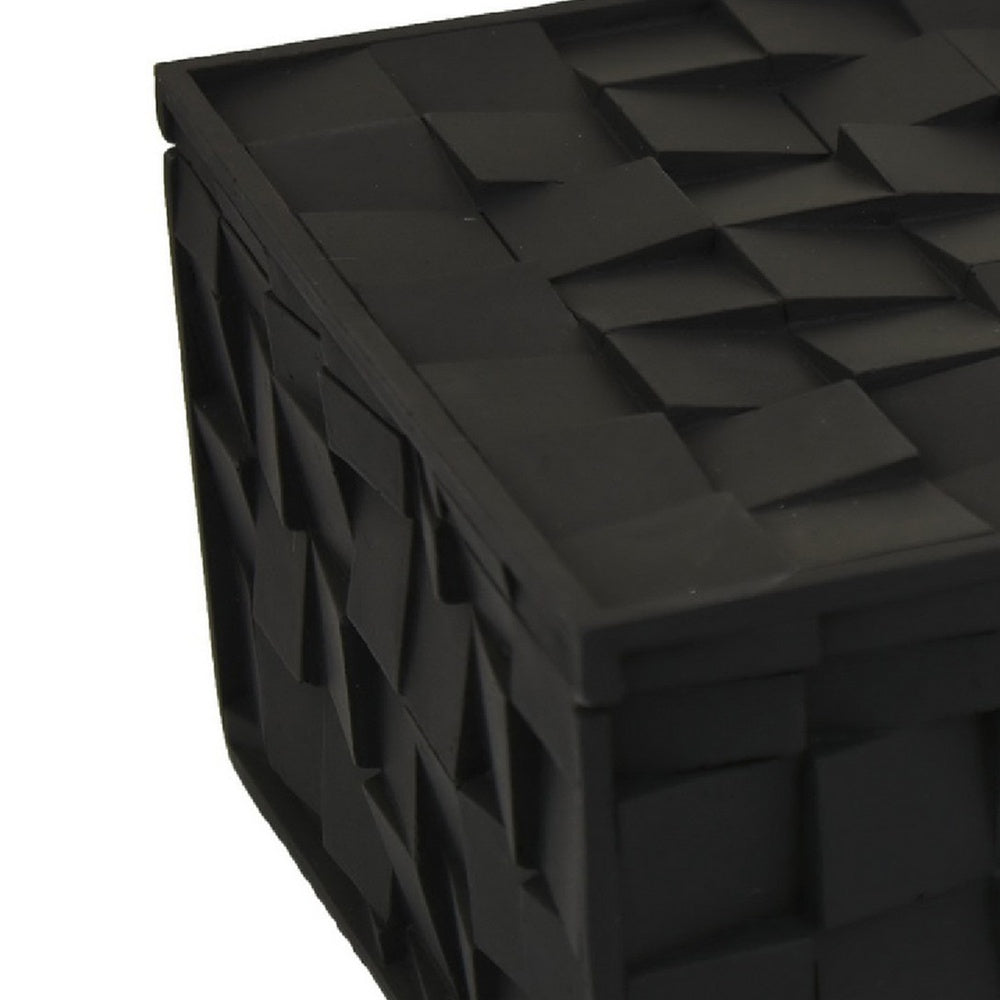 Suzie Decorative Box with Lid for Storage | Black Woven Texture Resin