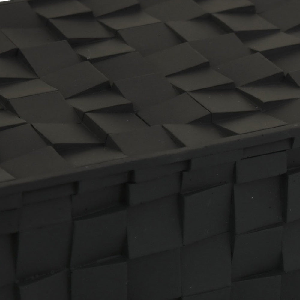 Suzie Decorative Box with Lid for Storage | Black Woven Texture Resin