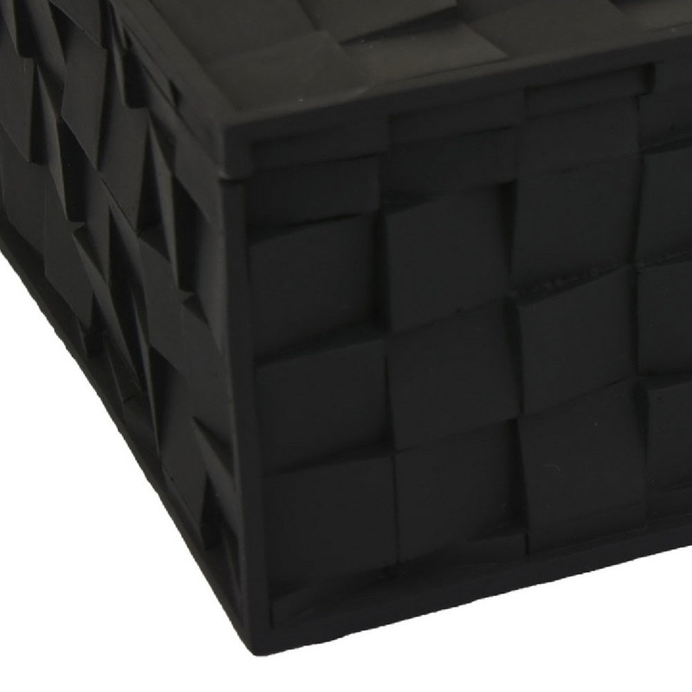 Suzie Decorative Box with Lid for Storage | Black Woven Texture Resin