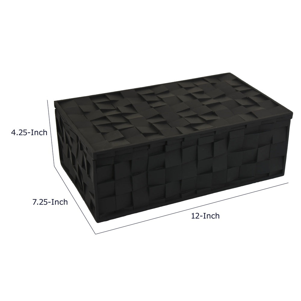 Suzie Decorative Box with Lid for Storage | Black Woven Texture Resin