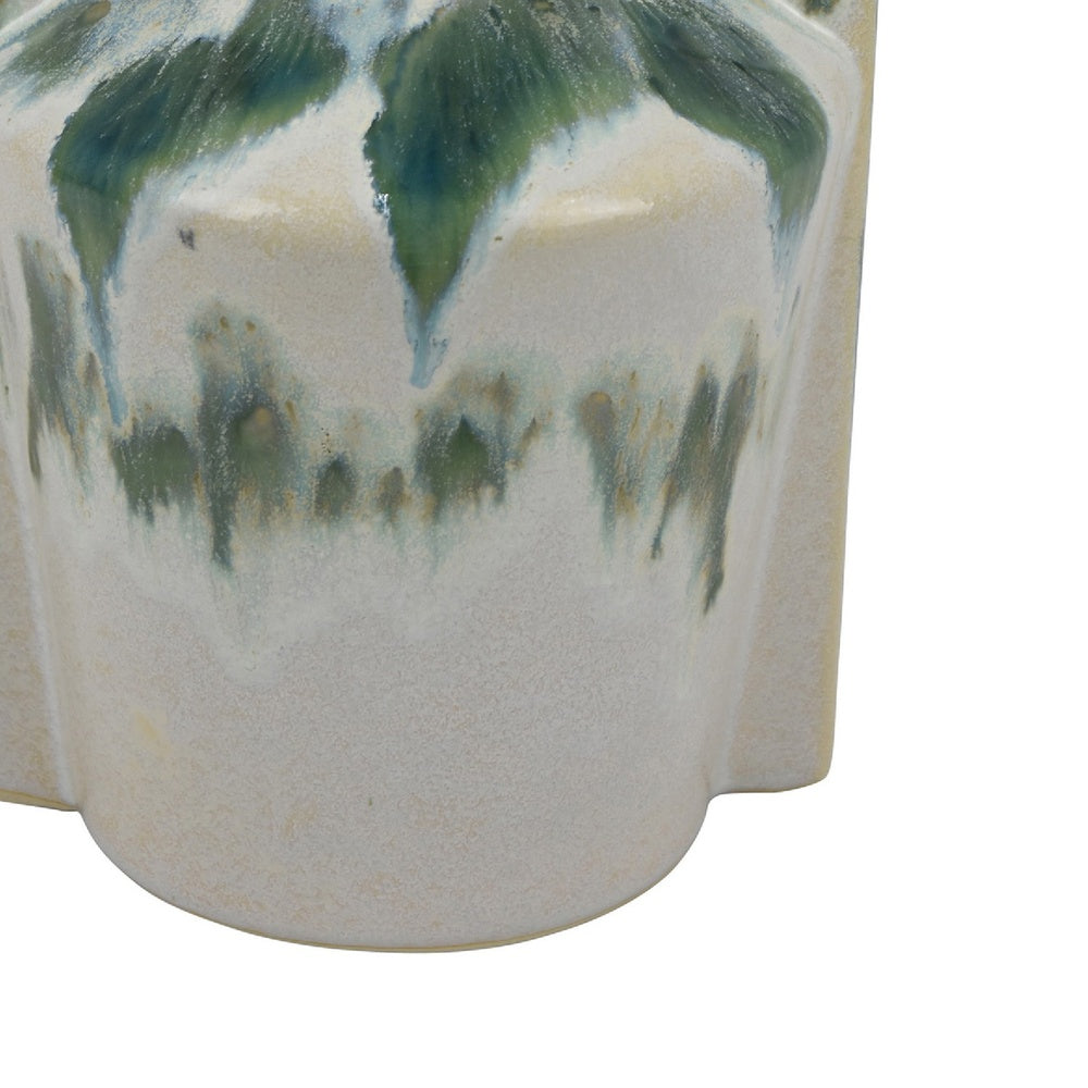 Zyma Modern Vase with Dual H&le | Green Drip Glaze | White Ceramic