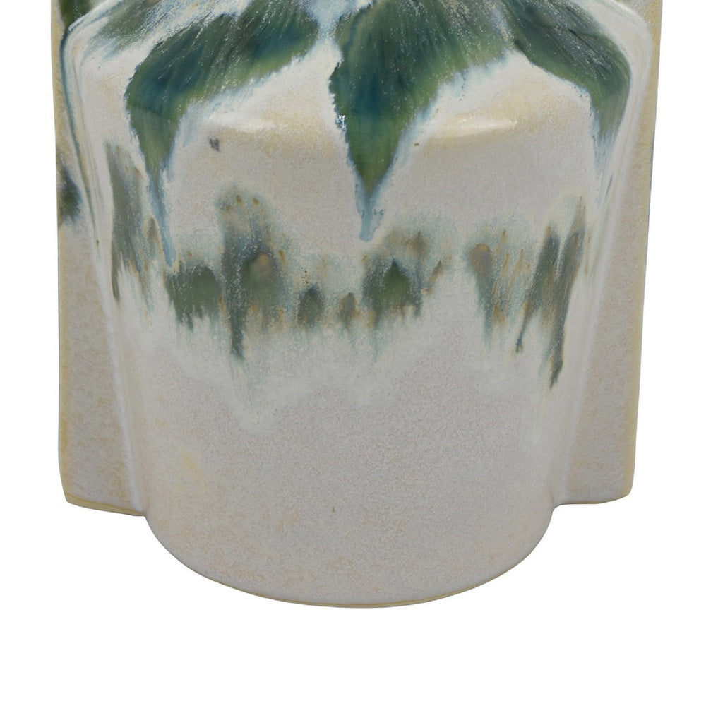 Zyma Modern Vase with Dual H&le | Green Drip Glaze | White Ceramic
