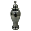 Anila Traditional Temple Jar with Dome Lid | Black Chrome Metal 21"