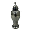 Anila Traditional Temple Jar with Dome Lid | Black Chrome Metal 21"