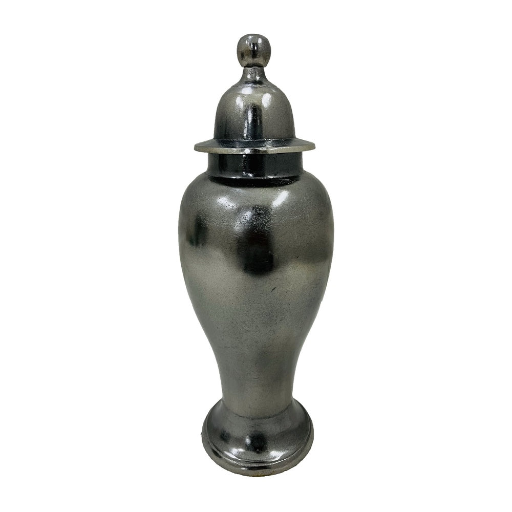 Anila Traditional Temple Jar with Dome Lid | Black Chrome Metal 21"