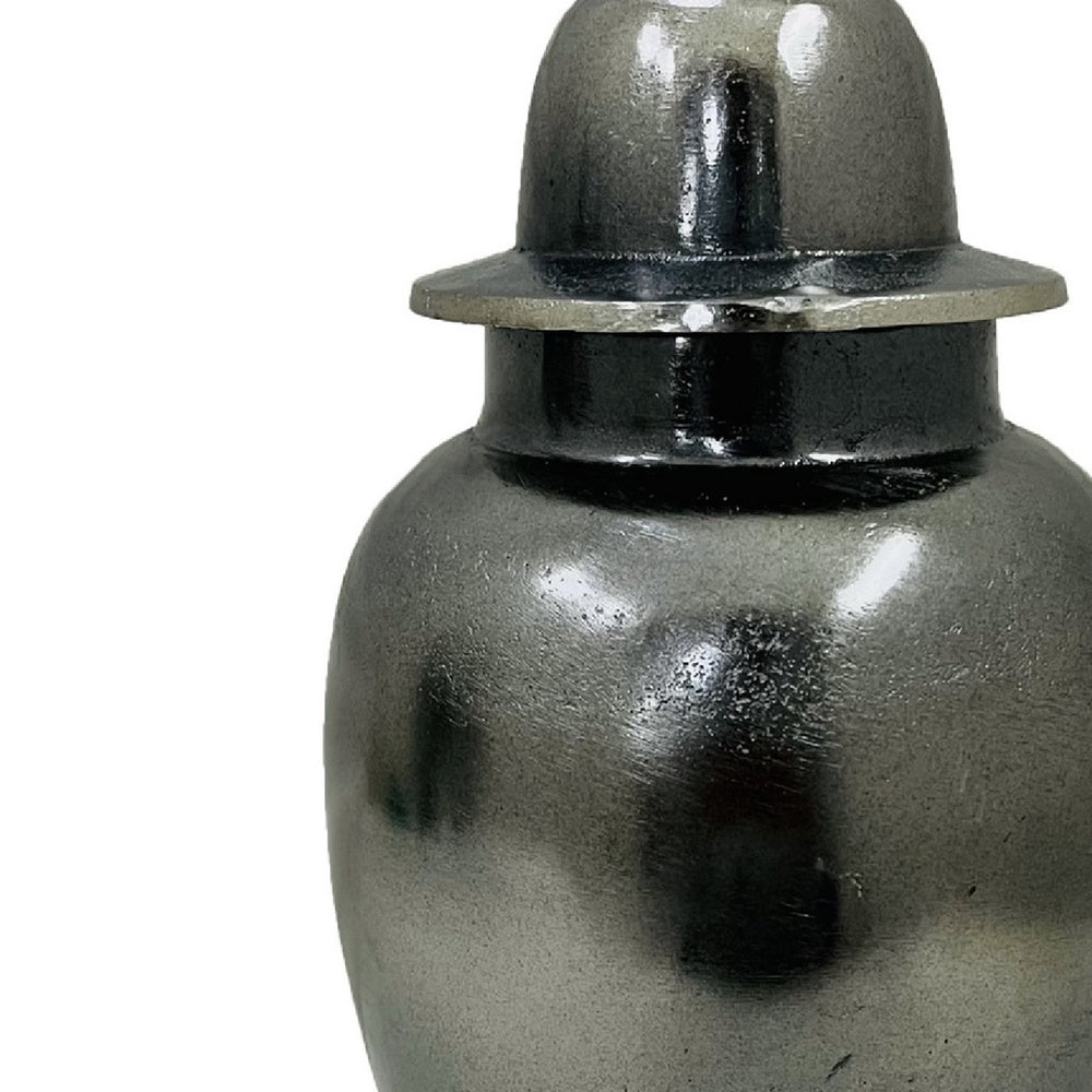 Anila Traditional Temple Jar with Dome Lid | Black Chrome Metal 21"