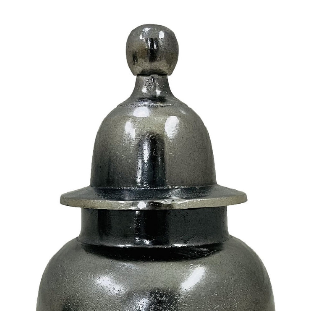 Anila Traditional Temple Jar with Dome Lid | Black Chrome Metal 21"