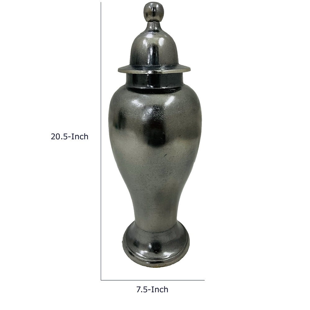 Anila Traditional Temple Jar with Dome Lid | Black Chrome Metal 21"