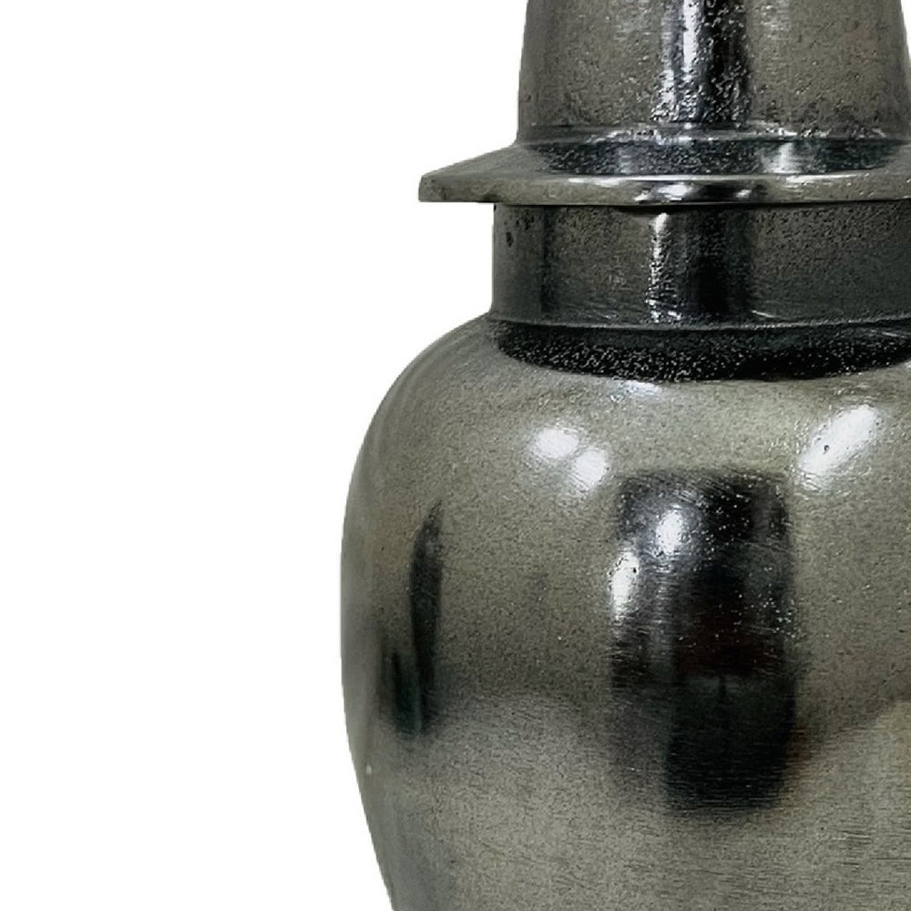 Anila Traditional Temple Jar with Dome Lid | Black Chrome Metal 17"