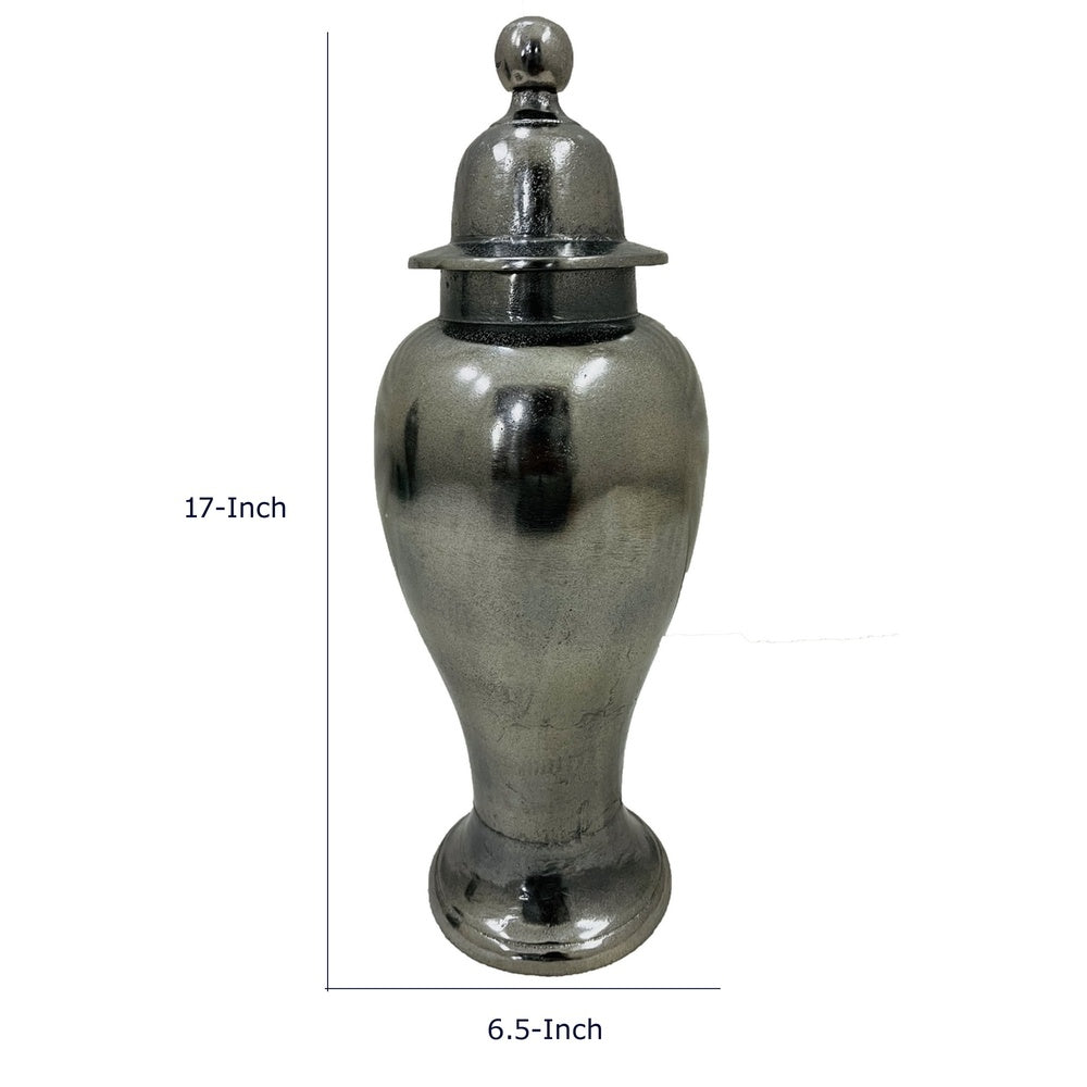 Anila Traditional Temple Jar with Dome Lid | Black Chrome Metal 17"