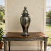 Anila Traditional Temple Jar with Dome Lid | Black Chrome Metal 17"