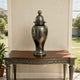 Anila Traditional Temple Jar with Dome Lid | Black Chrome Metal 17"