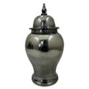 Anila Traditional Temple Jar with Dome Lid | Black Chrome Metal 21"