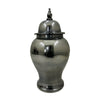 Anila Traditional Temple Jar with Dome Lid | Black Chrome Metal 21"