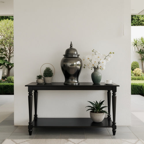 Anila Traditional Temple Jar with Dome Lid | Black Chrome Metal 21"