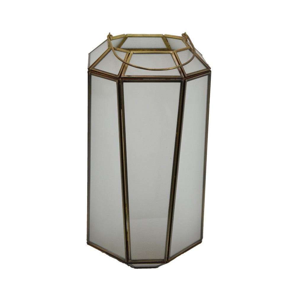 Raha Vintage Lantern with Frosted Glass Panels | Bronze Metal Frame 13"