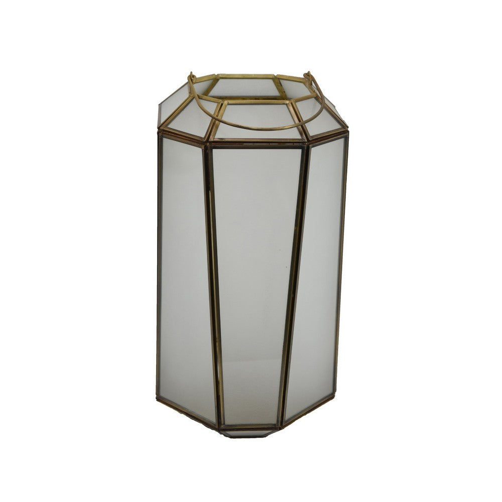 Raha Vintage Lantern with Frosted Glass Panels | Bronze Metal Frame 13"