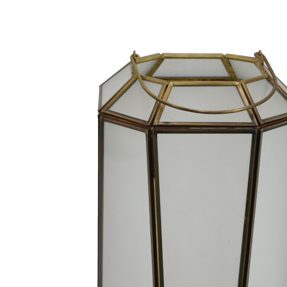 Raha Vintage Lantern with Frosted Glass Panels | Bronze Metal Frame 13"