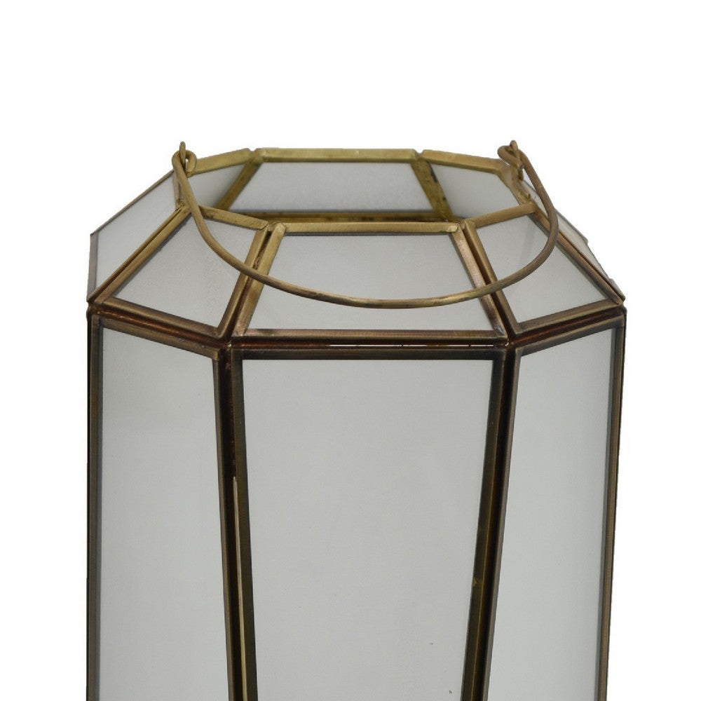 Raha Vintage Lantern with Frosted Glass Panels | Bronze Metal Frame 13"