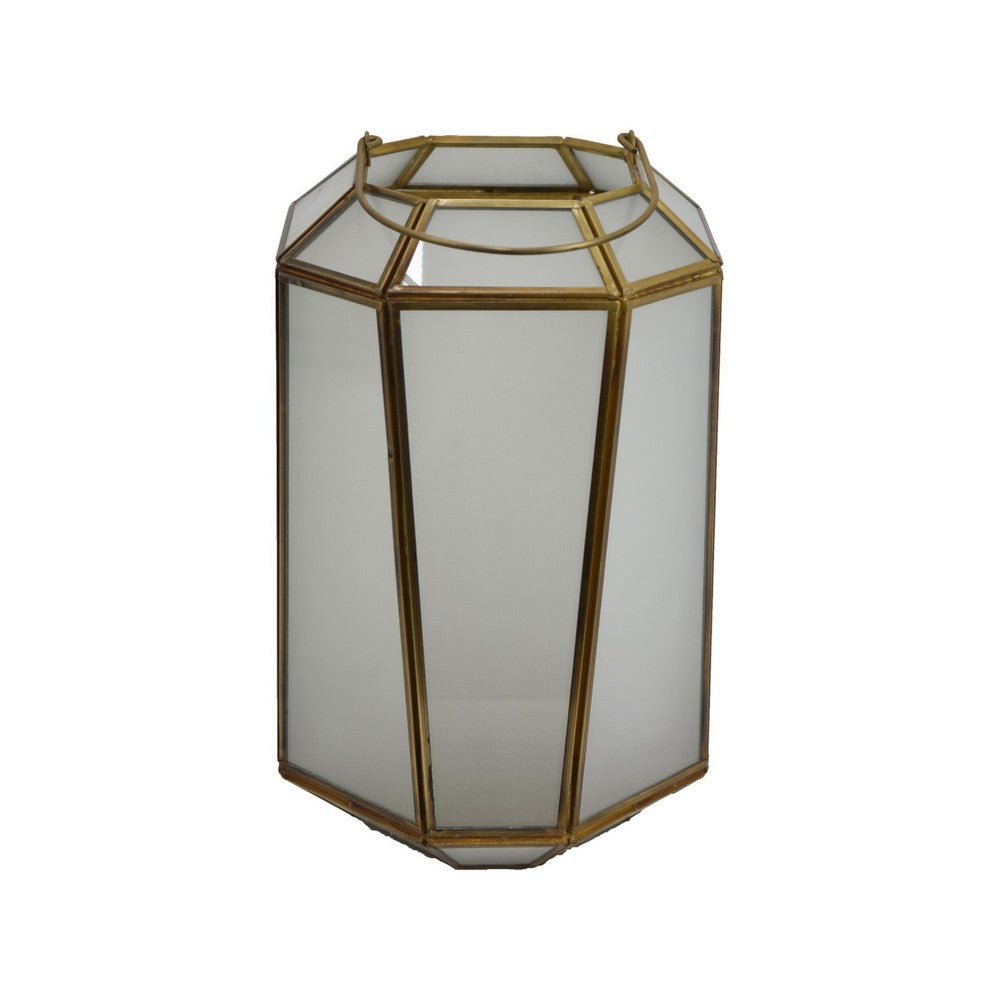 Raha Vintage Lantern with Frosted Glass Panels | Bronze Metal Frame 11"