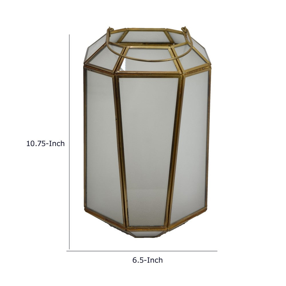 Raha Vintage Lantern with Frosted Glass Panels | Bronze Metal Frame 11"