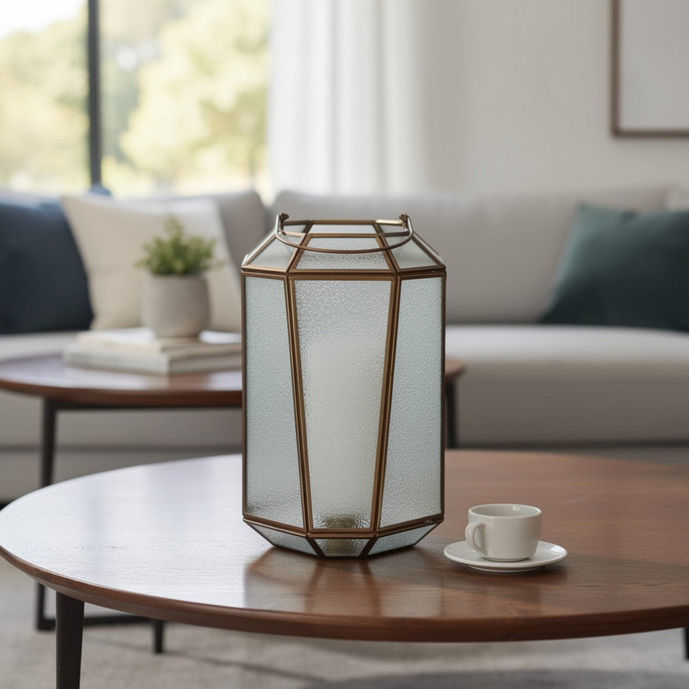 Raha Vintage Lantern with Frosted Glass Panels | Bronze Metal Frame 11"