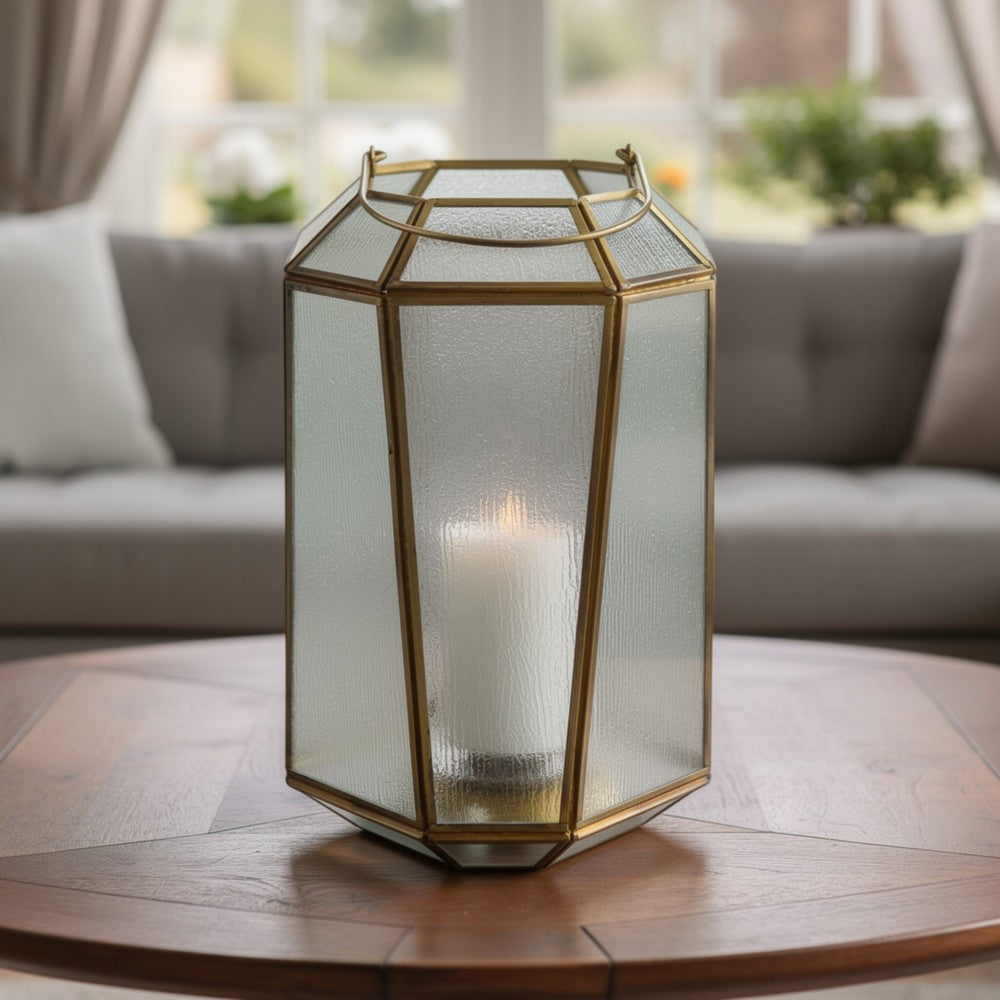 Raha Vintage Lantern with Frosted Glass Panels | Bronze Metal Frame 11"