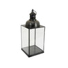 Glenn Vintage Style Lantern | Glass Panels | H&le Top Ring | Gray Metal 15"
