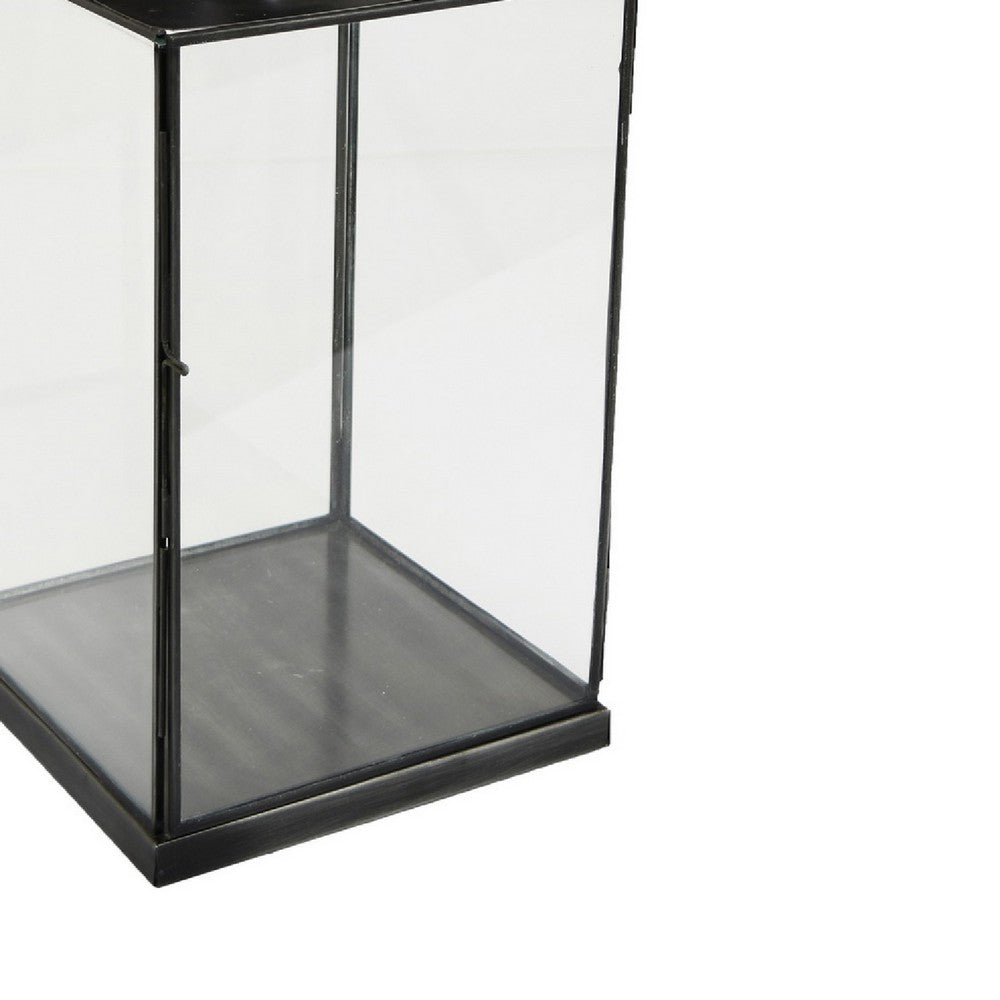 Glenn Vintage Style Lantern | Glass Panels | H&le Top Ring | Gray Metal 15"