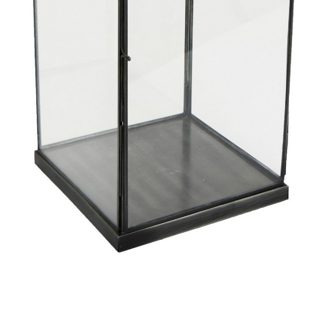 Glenn Vintage Style Lantern | Glass Panels | H&le Top Ring | Gray Metal 15"