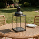 Glenn Vintage Style Lantern | Glass Panels | H&le Top Ring | Gray Metal 15"