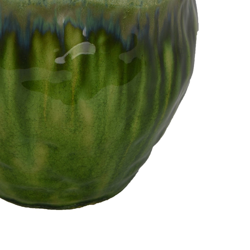 Ashly Decorative Planter with Scalloped Rim | Green Textured Ceramic 8"