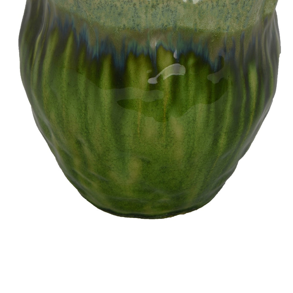 Ashly Decorative Planter with Scalloped Rim | Green Textured Ceramic 8"