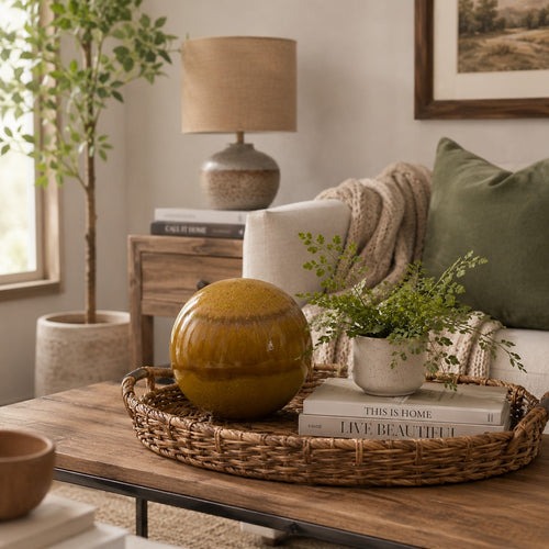 Nash Decorative Orb with Glossy Mustard Yellow Finish | Ceramic 8"