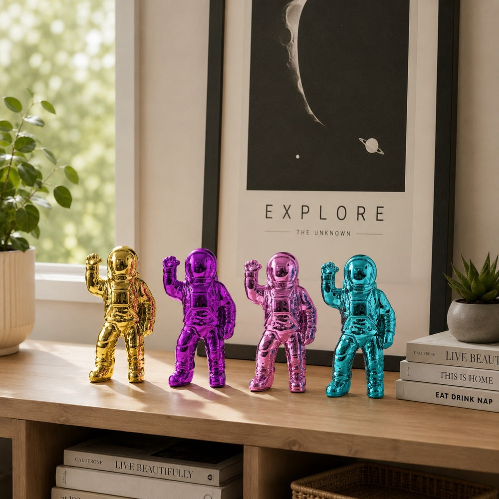 Chim Decorative Astronaut Figurines | Set of 4 | Colorful Glossy Ceramic