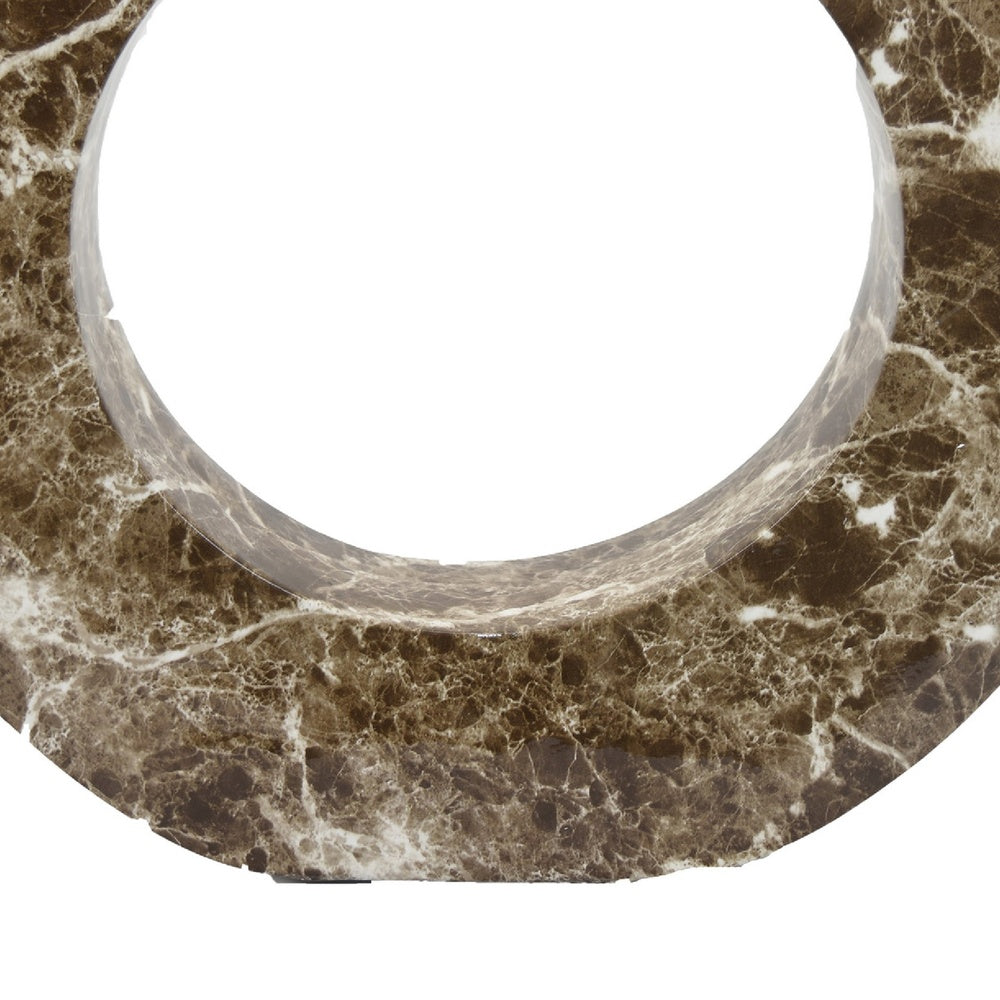 Tabletop Decor Accent | Open-Curved Frame | Brown Marble-Like Resin 14"