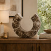 Tabletop Decor Accent | Open-Curved Frame | Brown Marble-Like Resin 17"