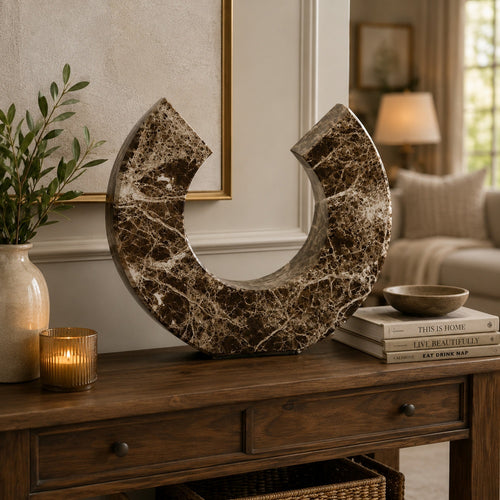 Tabletop Decor Accent | Open-Curved Frame | Brown Marble-Like Resin 17"