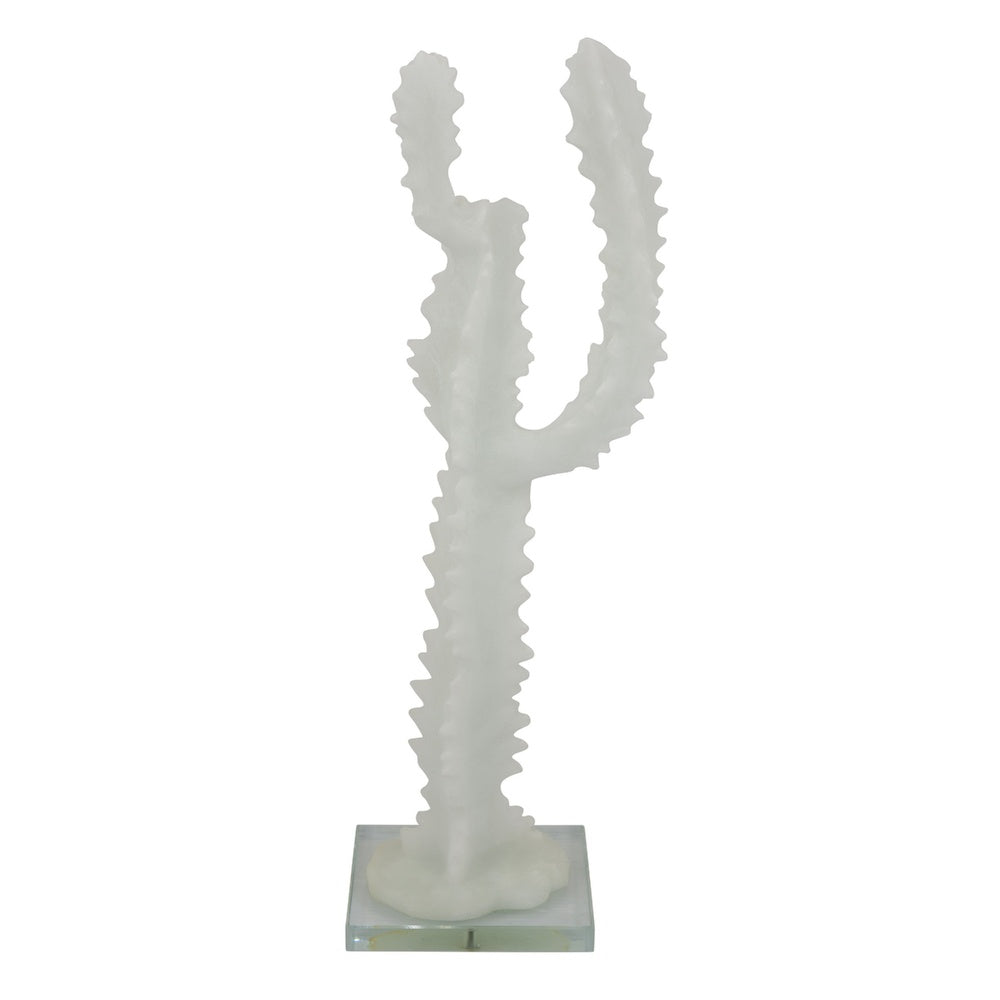 Erica Decorative Cactus Sculpture on Glass Base | White Resin 18"