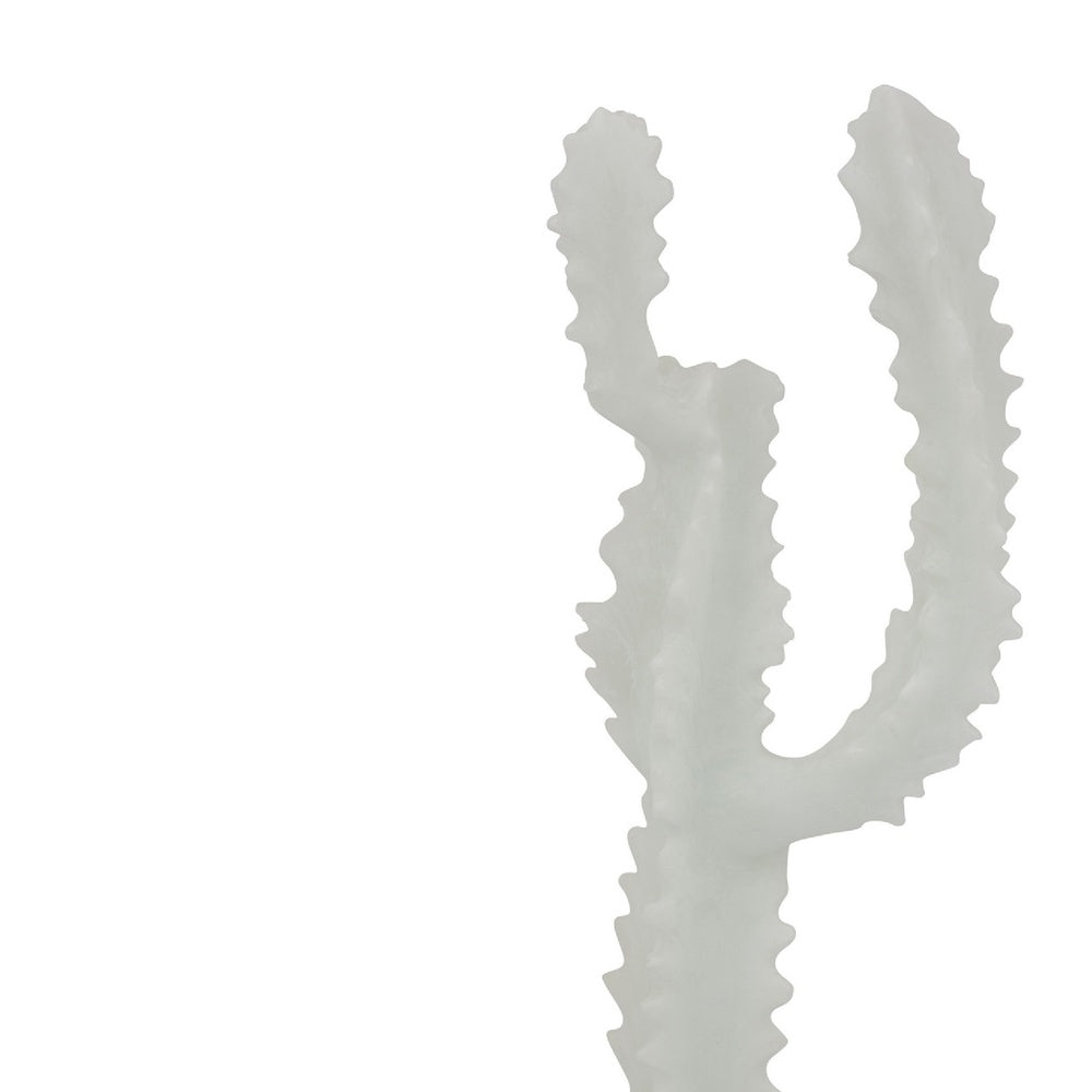 Erica Decorative Cactus Sculpture on Glass Base | White Resin 18"