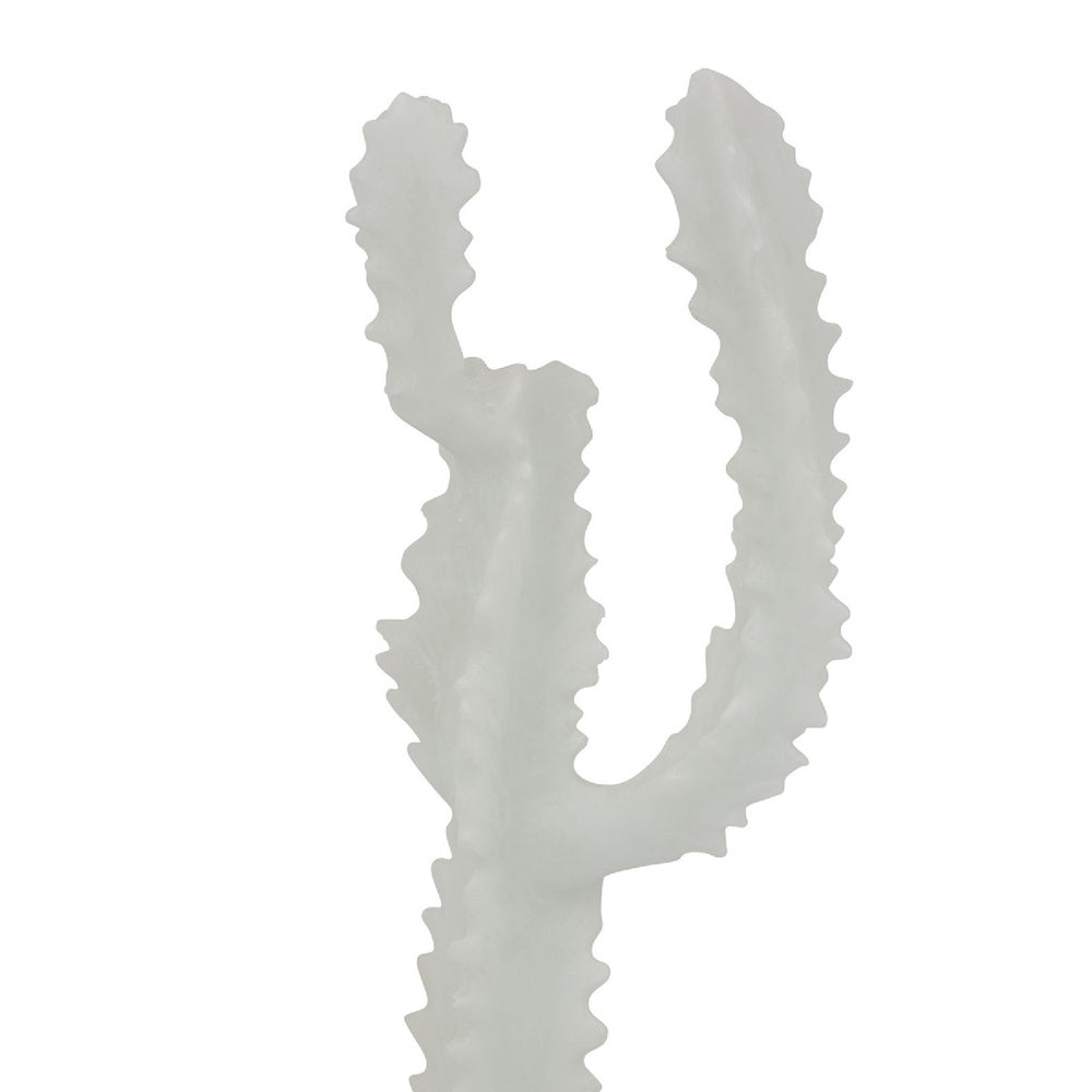 Erica Decorative Cactus Sculpture on Glass Base | White Resin 18"