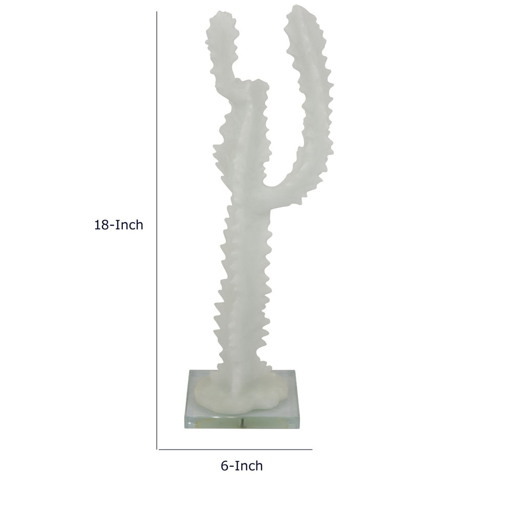 Erica Decorative Cactus Sculpture on Glass Base | White Resin 18"