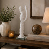 Erica Decorative Cactus Sculpture on Glass Base | White Resin 18"