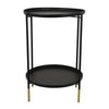 Addy Two-Tier Round Side Table with Tray Shelves Accent | Black Metal 24"