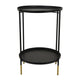 Addy Two-Tier Round Side Table with Tray Shelves Accent | Black Metal 24"