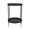 Addy Two-Tier Round Side Table with Tray Shelves Accent | Black Metal 24"