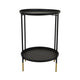Addy Two-Tier Round Side Table with Tray Shelves Accent | Black Metal 24"