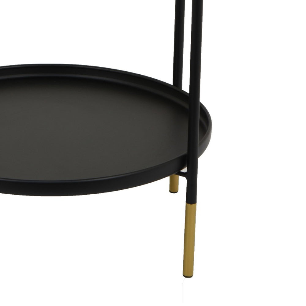Addy Two-Tier Round Side Table with Tray Shelves Accent | Black Metal 24"